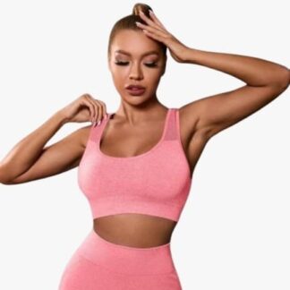 Set fitness damă – Bustieră și colanți scurți, culoare Rose